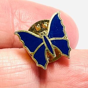 Vintage Ballou Reg’d Blue Ribbon Enamel and Gold Tone Butterfly Lapel Pin